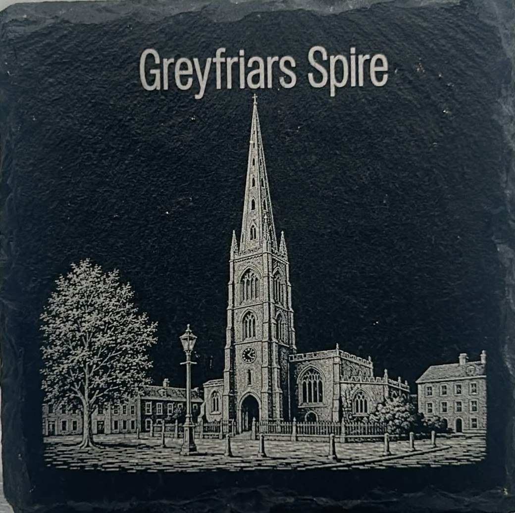 Greyfriars Spire engraving on slate